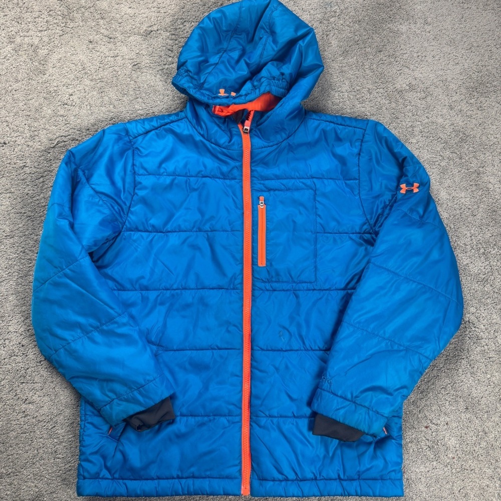 Under Armour Youth Large Boys Full Zip Blue Hooded Puffer Jacket